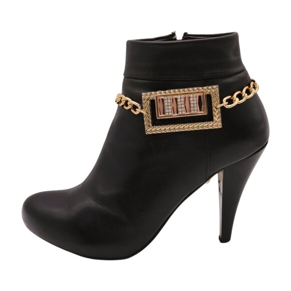 NEW Women Gold Metal Boot Chain Bracelet Bling Shoe Square Charm Fashion 2PCS - Picture 4 of 17